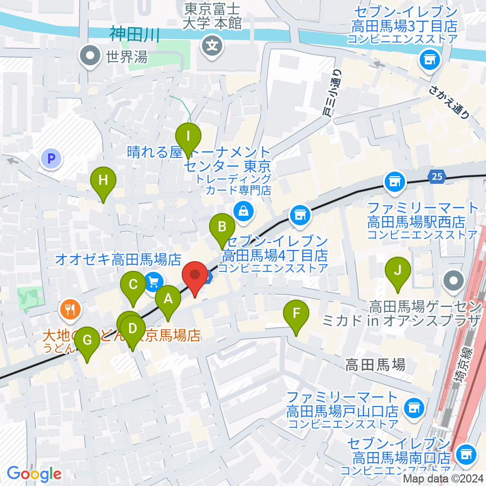 高田馬場フェリーハ音楽教室周辺のカフェ一覧地図