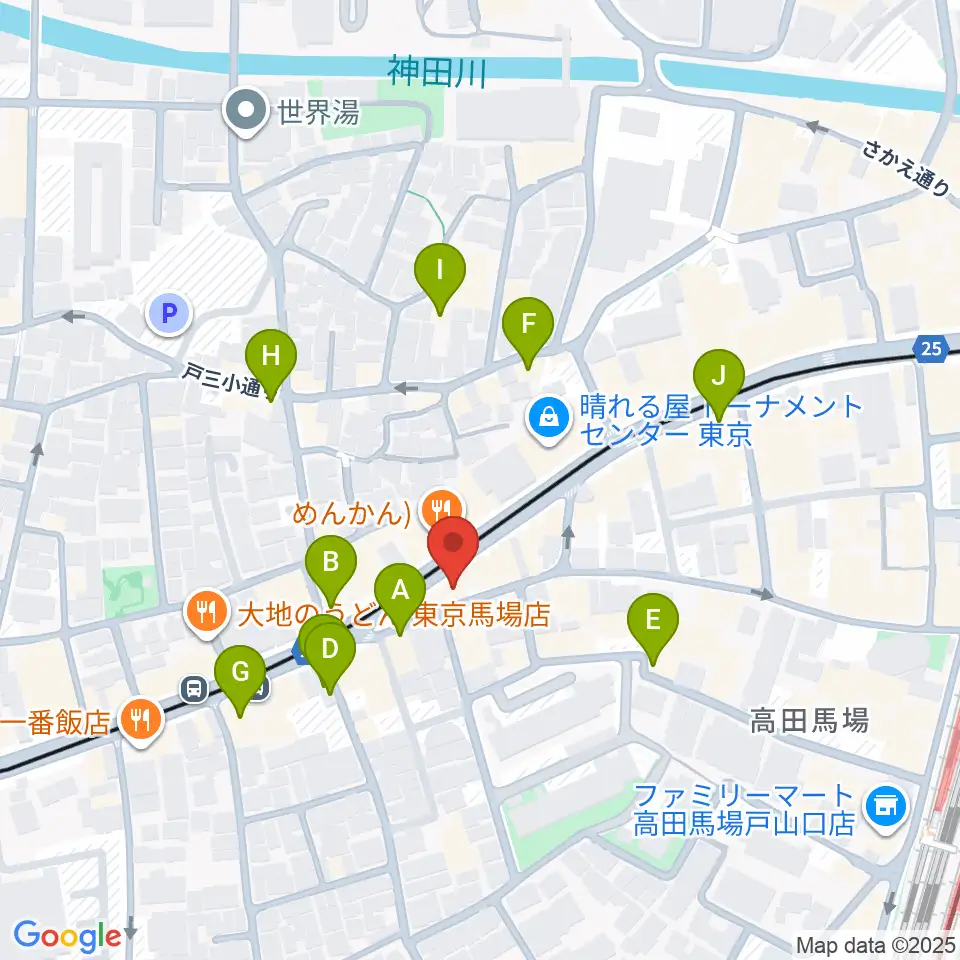 高田馬場フェリーハ音楽教室周辺のカフェ一覧地図