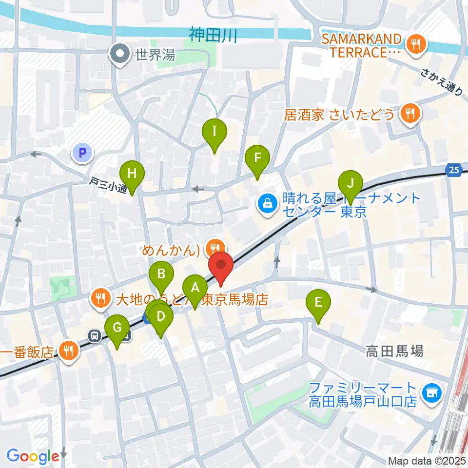 高田馬場フェリーハ音楽教室周辺のカフェ一覧地図