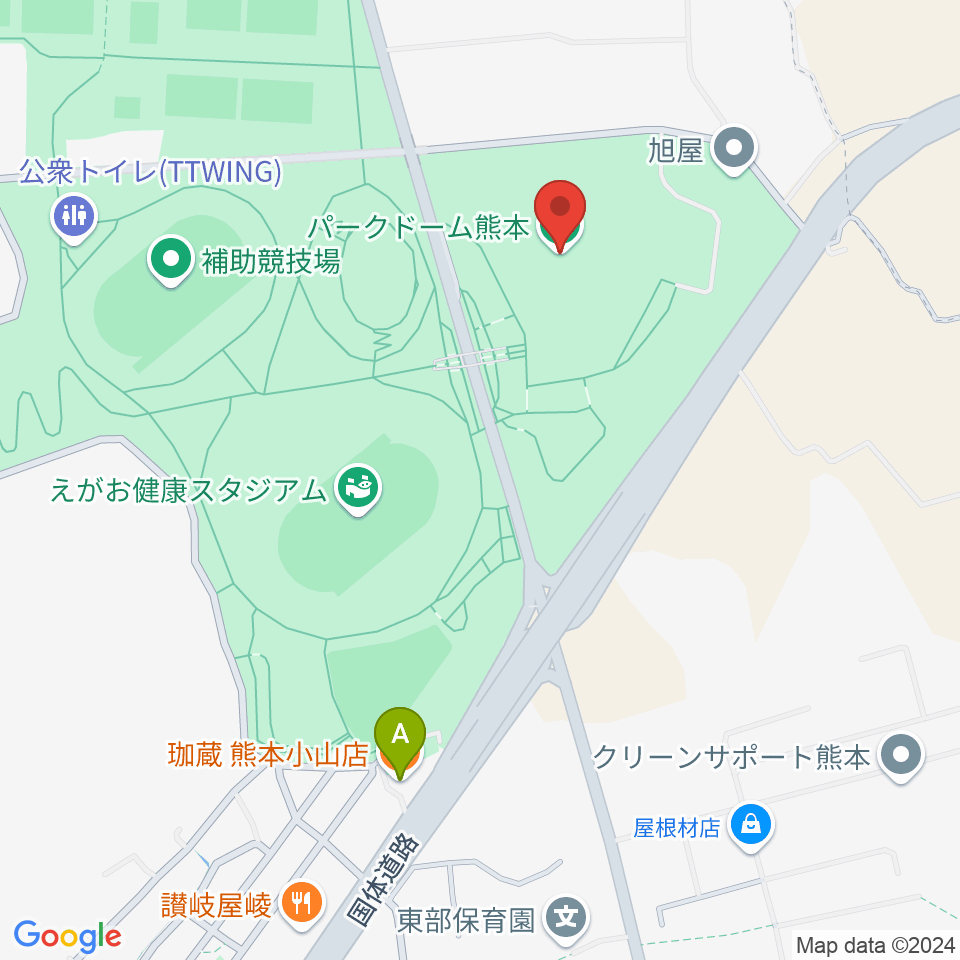 パークドーム熊本周辺のカフェ一覧地図