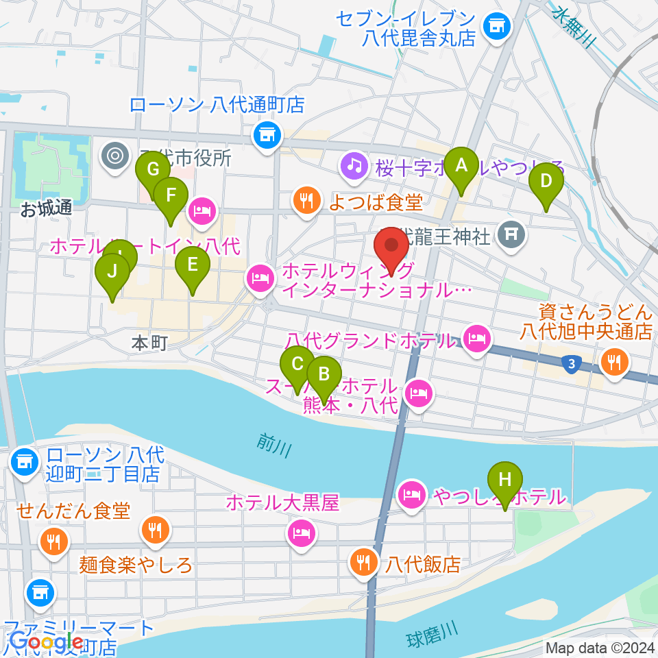 八代トヨオカ地建アリーナ周辺のカフェ一覧地図