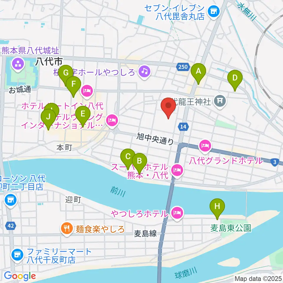 八代トヨオカ地建アリーナ周辺のカフェ一覧地図