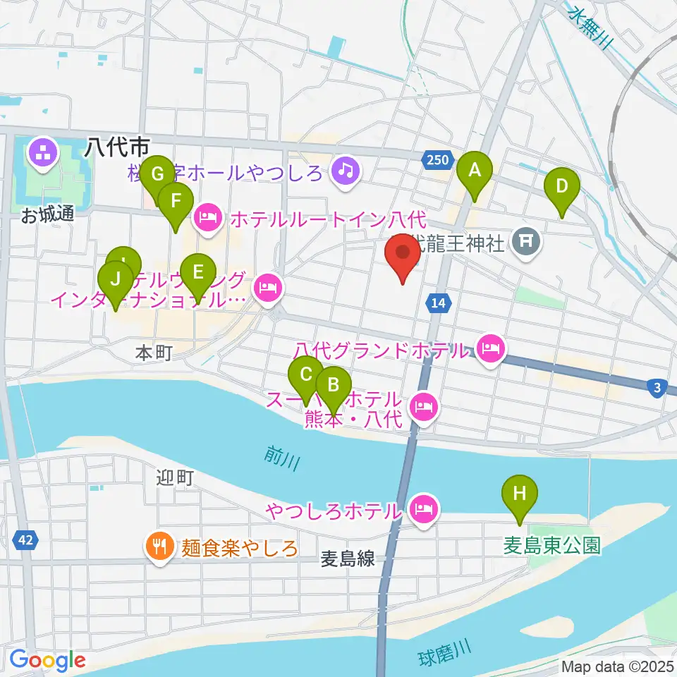 八代トヨオカ地建アリーナ周辺のカフェ一覧地図