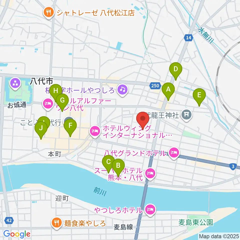 八代トヨオカ地建アリーナ周辺のカフェ一覧地図