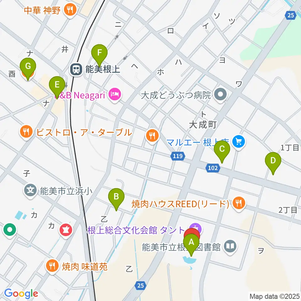 根上総合文化会館タント周辺のカフェ一覧地図