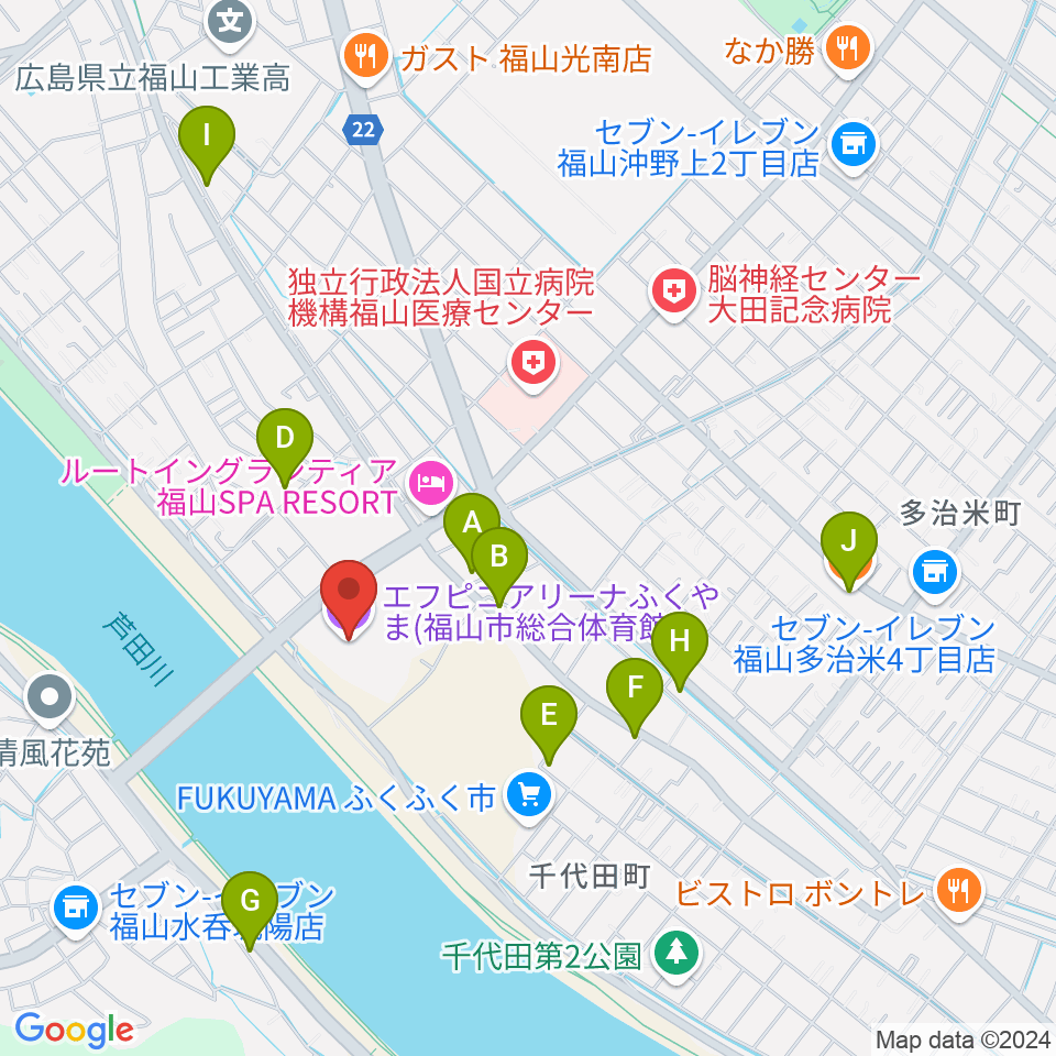 エフピコアリーナふくやま周辺のカフェ一覧地図