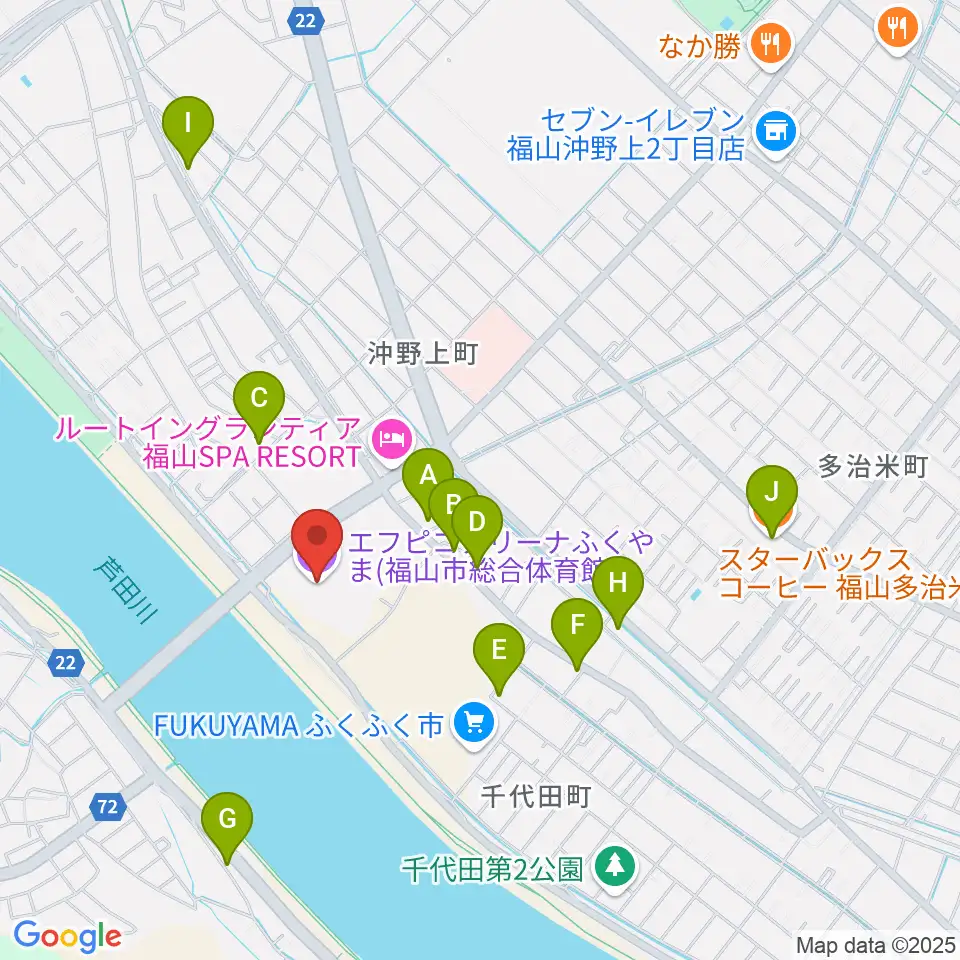 エフピコアリーナふくやま周辺のカフェ一覧地図