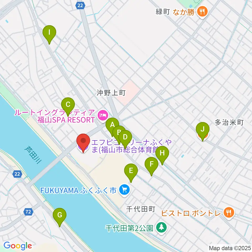 エフピコアリーナふくやま周辺のカフェ一覧地図