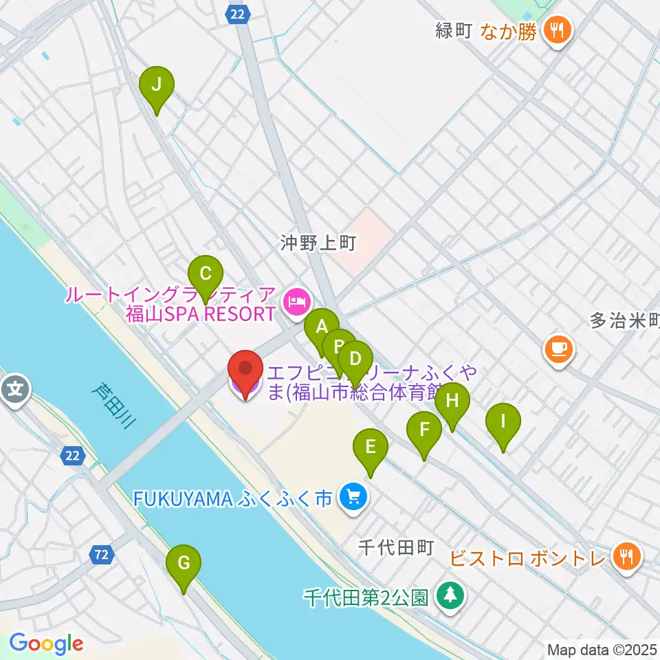 エフピコアリーナふくやま周辺のカフェ一覧地図