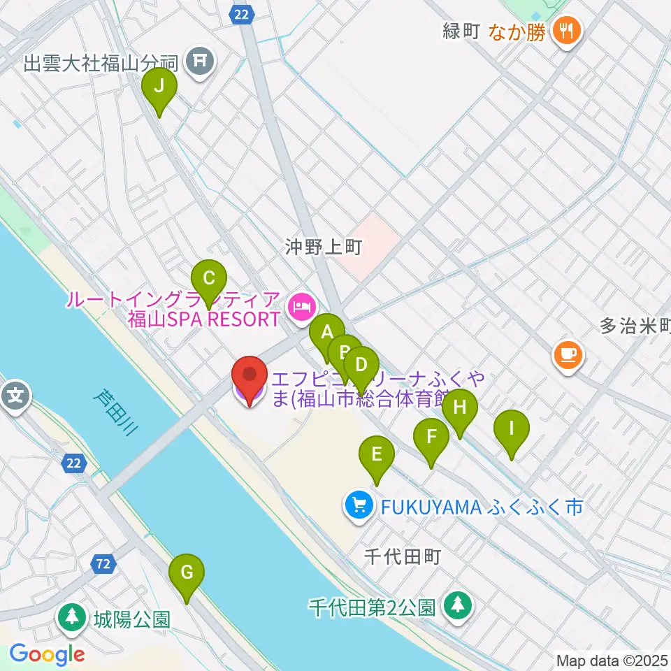 エフピコアリーナふくやま周辺のカフェ一覧地図