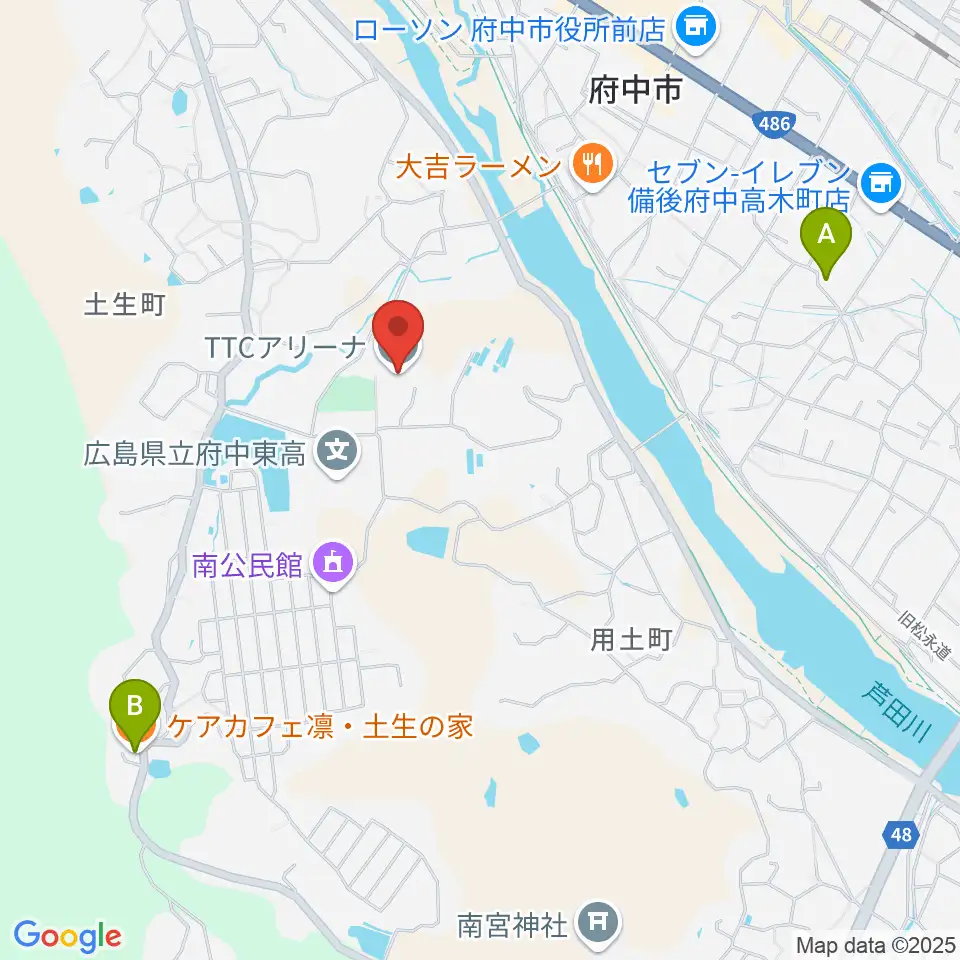 TTCアリーナ周辺のカフェ一覧地図
