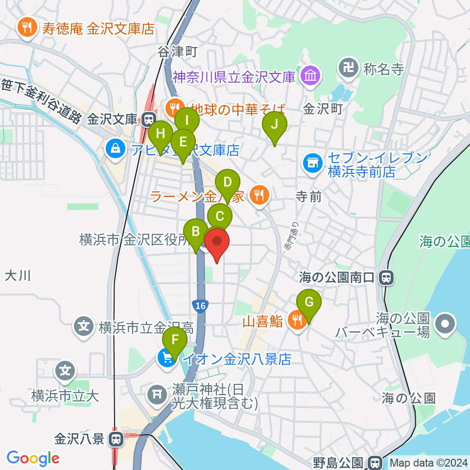 横浜市金沢公会堂周辺のカフェ一覧地図