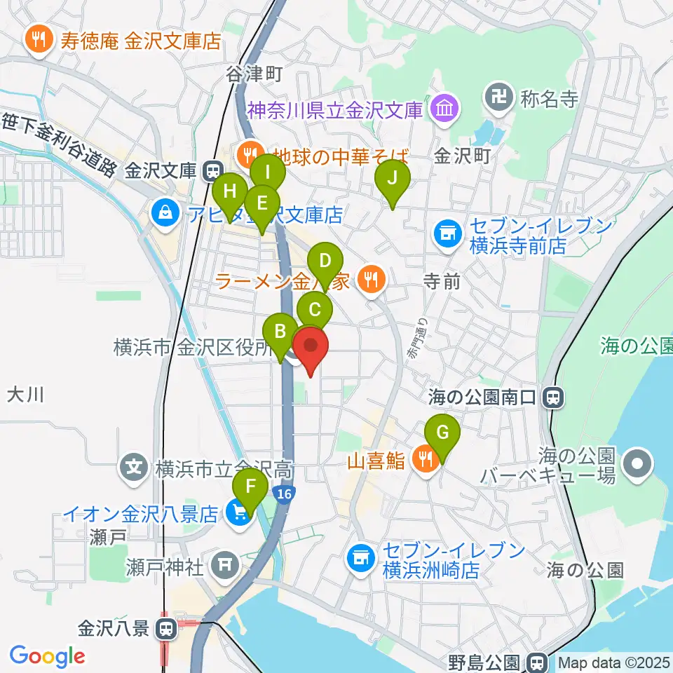 横浜市金沢公会堂周辺のカフェ一覧地図