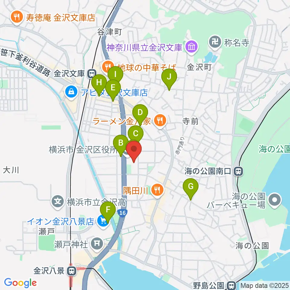 横浜市金沢公会堂周辺のカフェ一覧地図