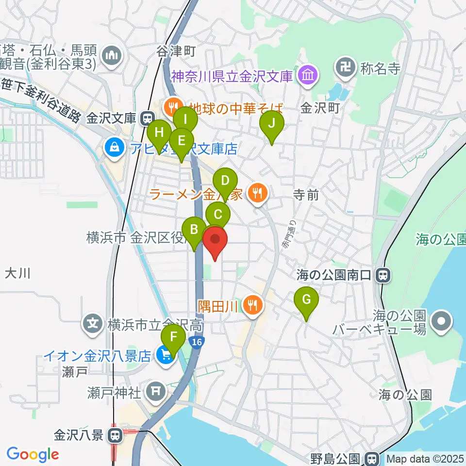 横浜市金沢公会堂周辺のカフェ一覧地図