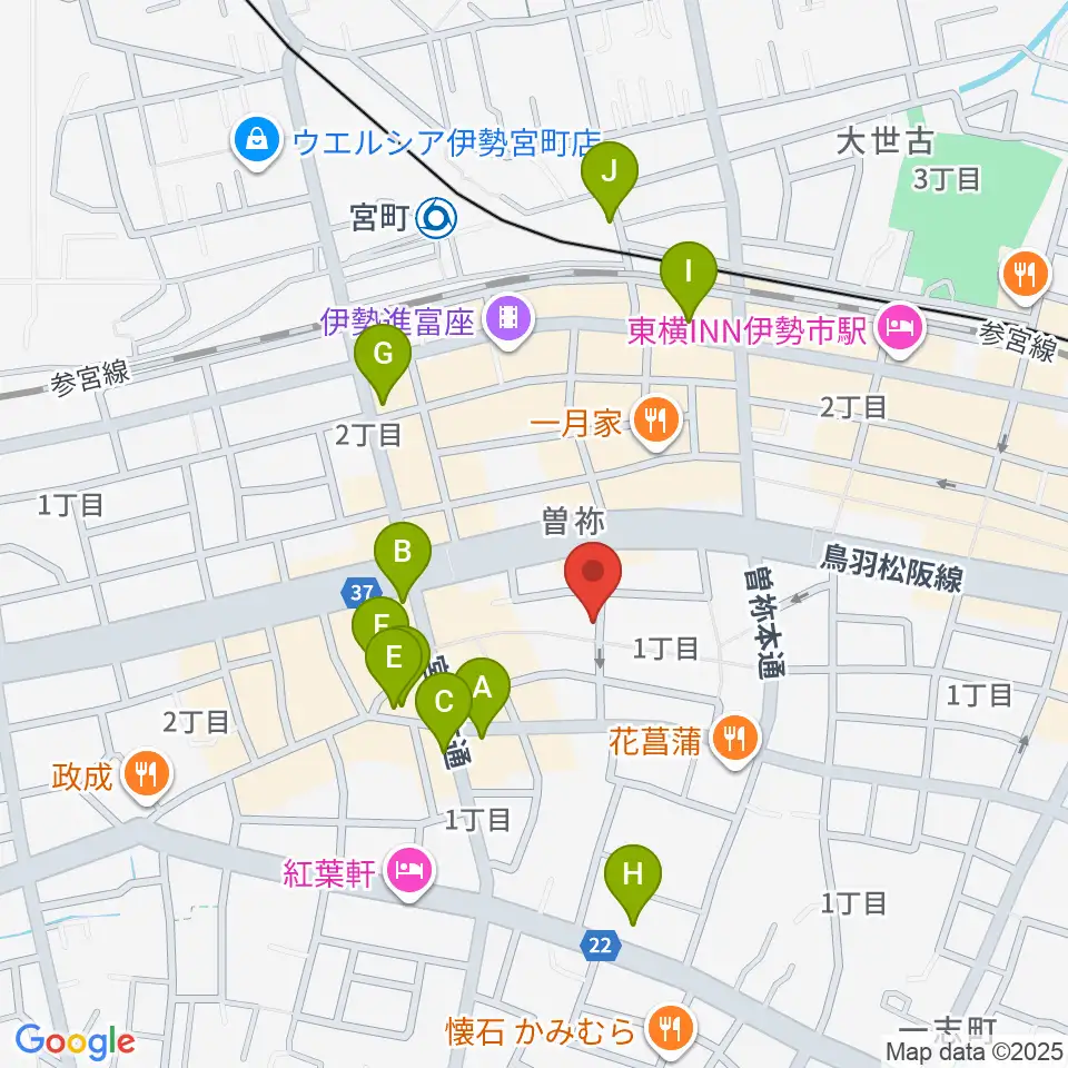 伊勢BARRET周辺のカフェ一覧地図