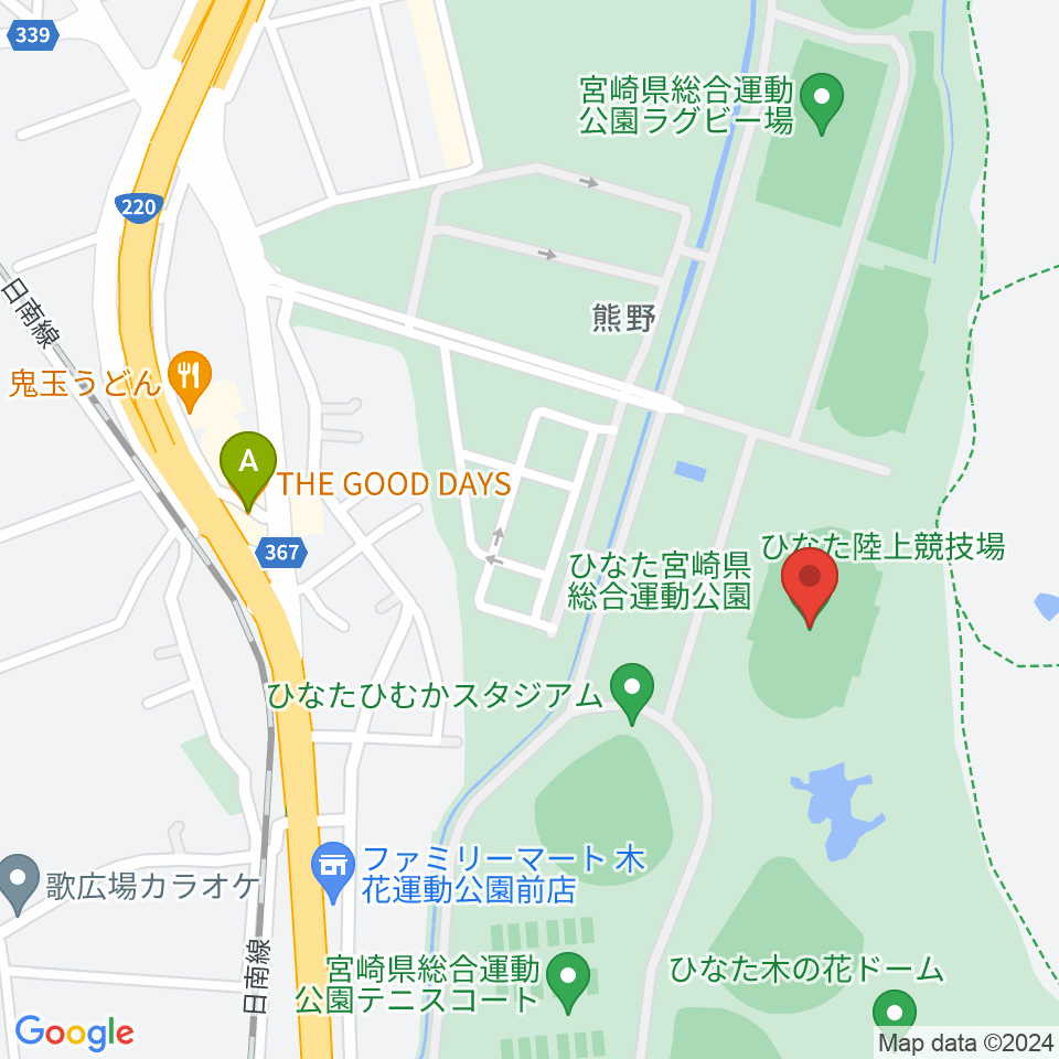 ひなた陸上競技場周辺のカフェ一覧地図