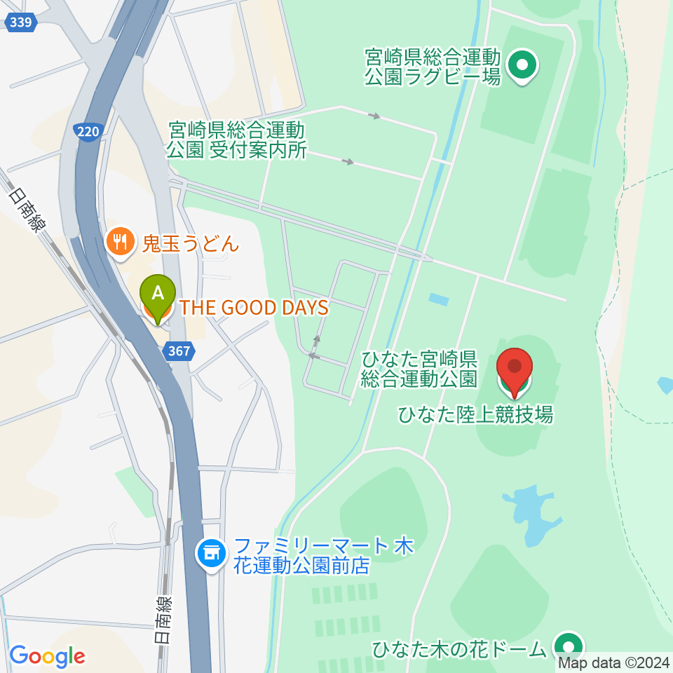 ひなた陸上競技場周辺のカフェ一覧地図