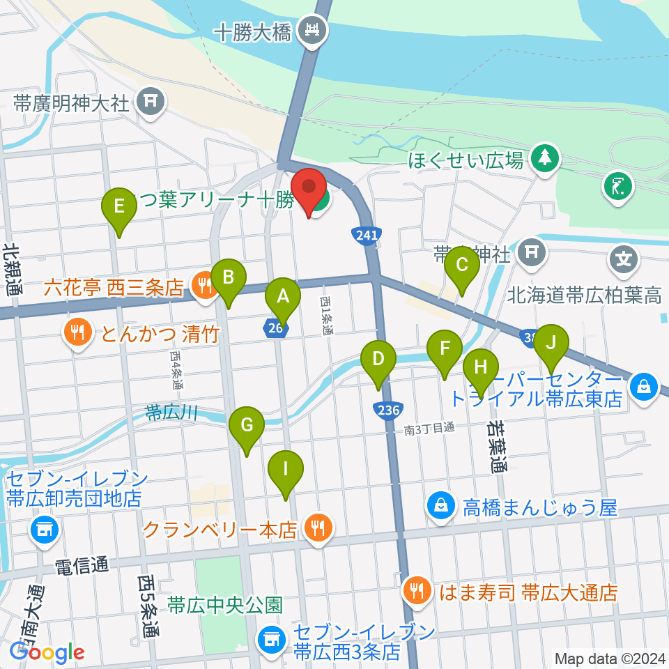 よつ葉アリーナ十勝周辺のカフェ一覧地図