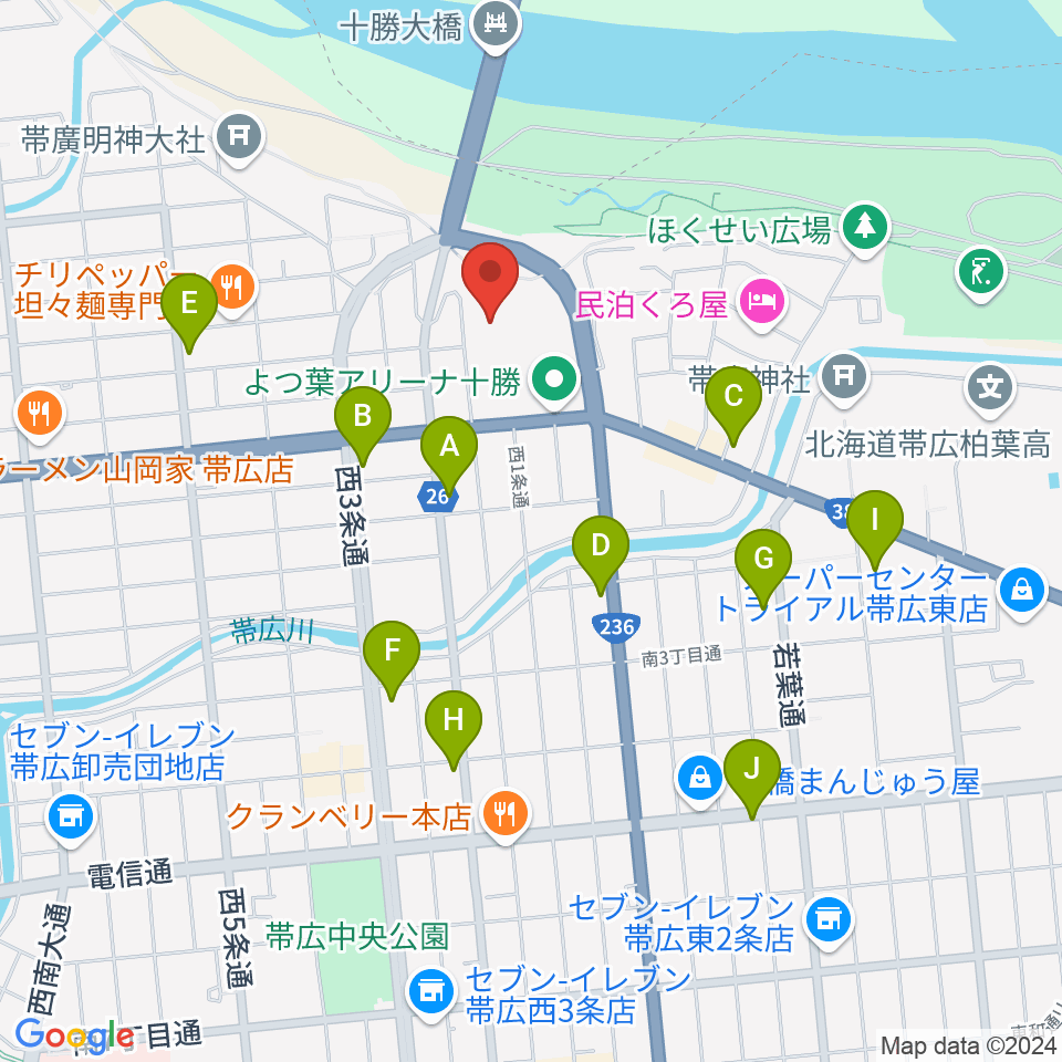 よつ葉アリーナ十勝周辺のカフェ一覧地図