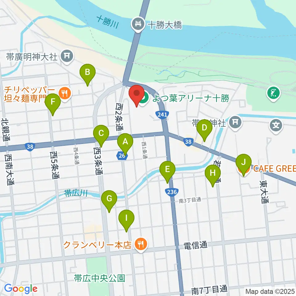 よつ葉アリーナ十勝周辺のカフェ一覧地図