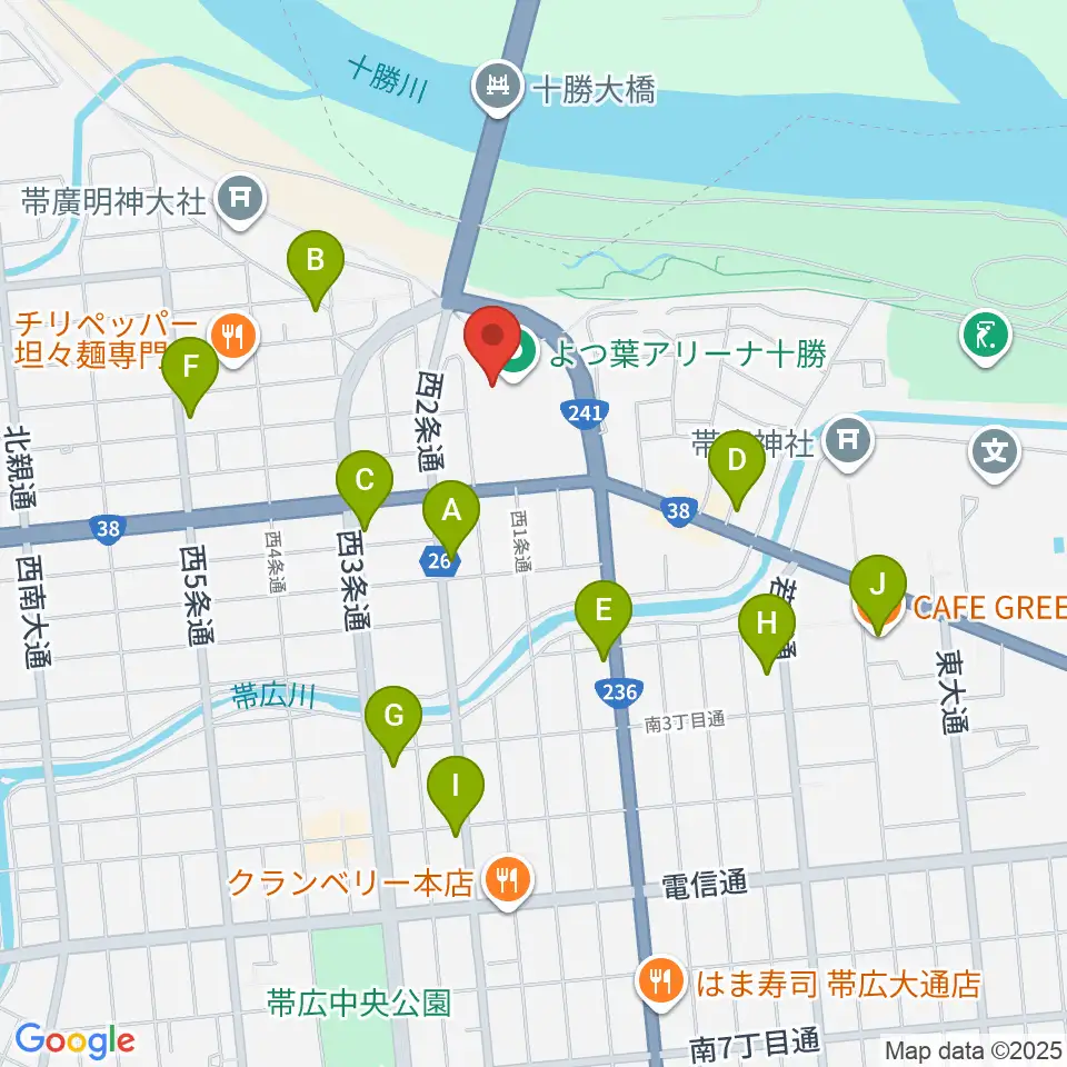 よつ葉アリーナ十勝周辺のカフェ一覧地図
