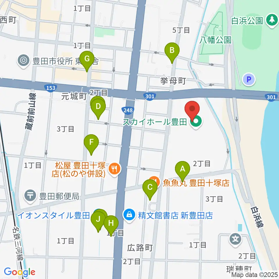 スカイホール豊田周辺のカフェ一覧地図