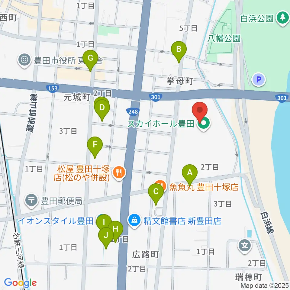 スカイホール豊田周辺のカフェ一覧地図
