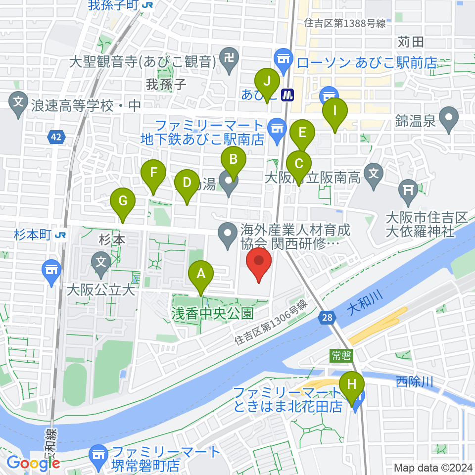 大阪市立住吉スポーツセンター・屋内プール周辺のカフェ一覧地図