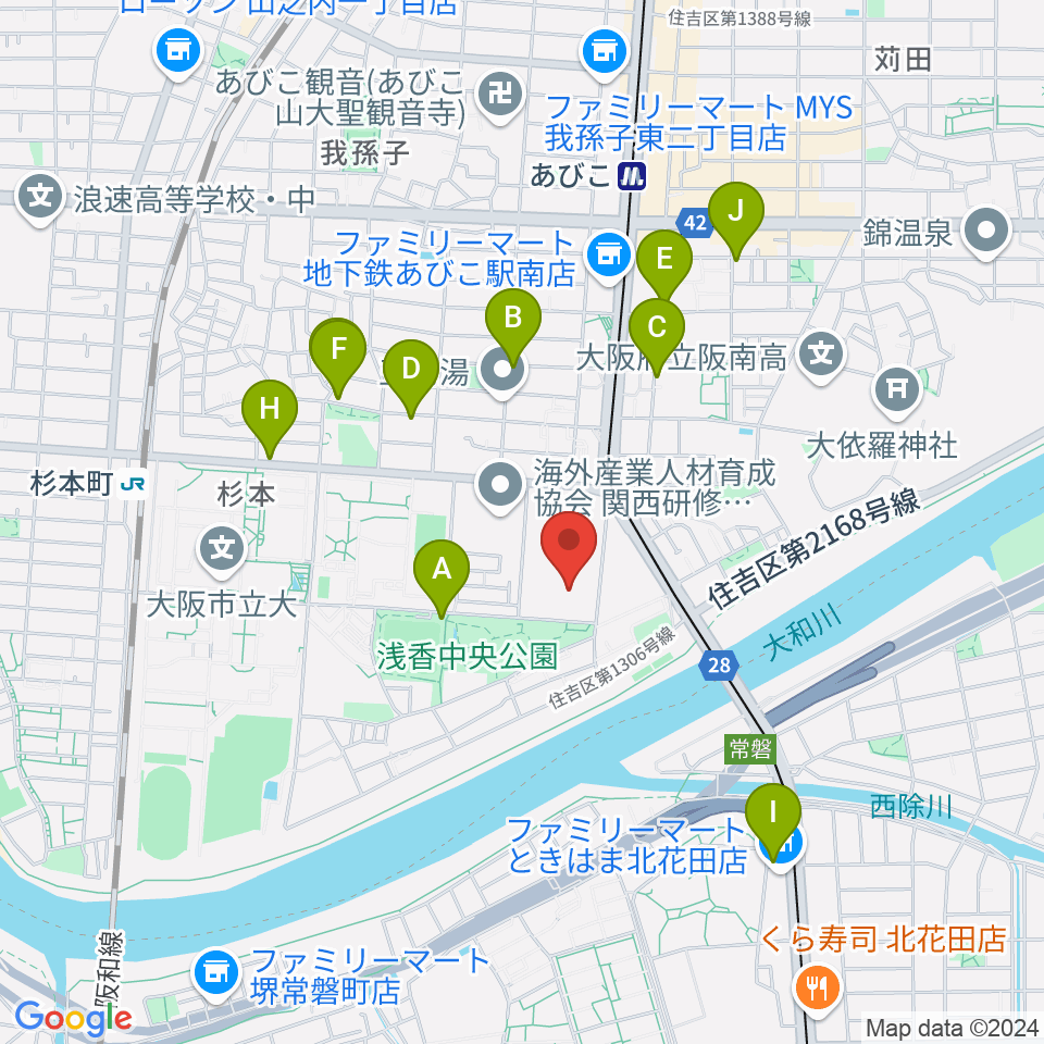 大阪市立住吉スポーツセンター・屋内プール周辺のカフェ一覧地図