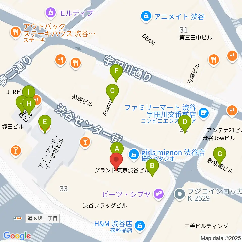 ビーツ渋谷周辺のカフェ一覧地図