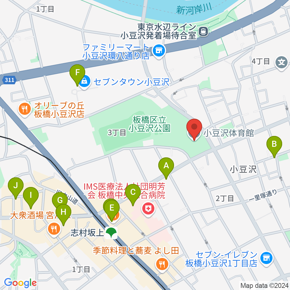 小豆沢体育館周辺のカフェ一覧地図