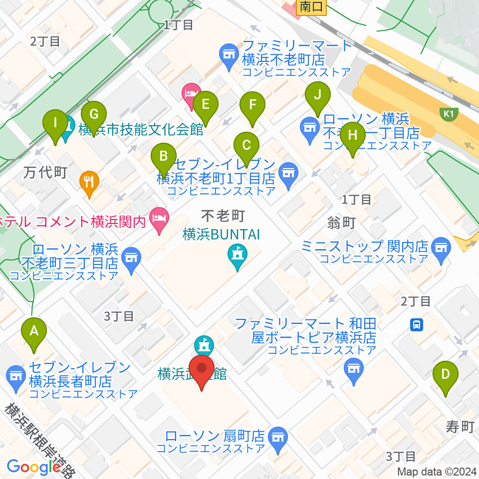 横浜武道館周辺のカフェ一覧地図