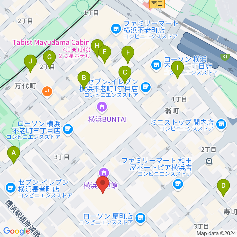 横浜武道館周辺のカフェ一覧地図