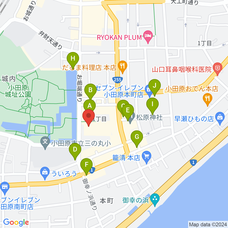 小田原三の丸ホール周辺のカフェ一覧地図