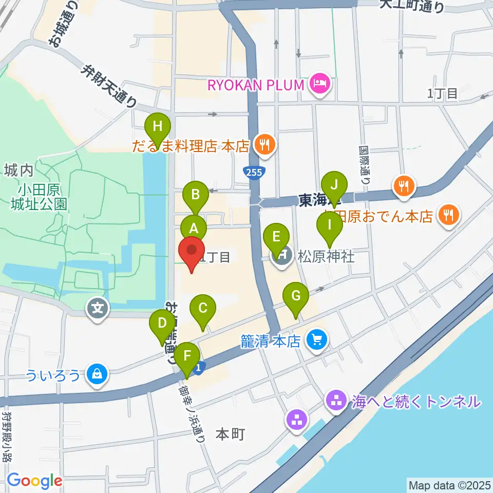 小田原三の丸ホール周辺のカフェ一覧地図