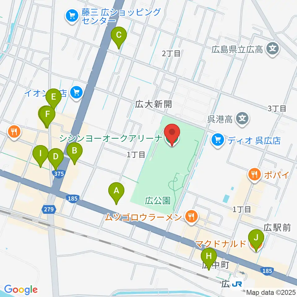 シシンヨーオークアリーナ周辺のカフェ一覧地図