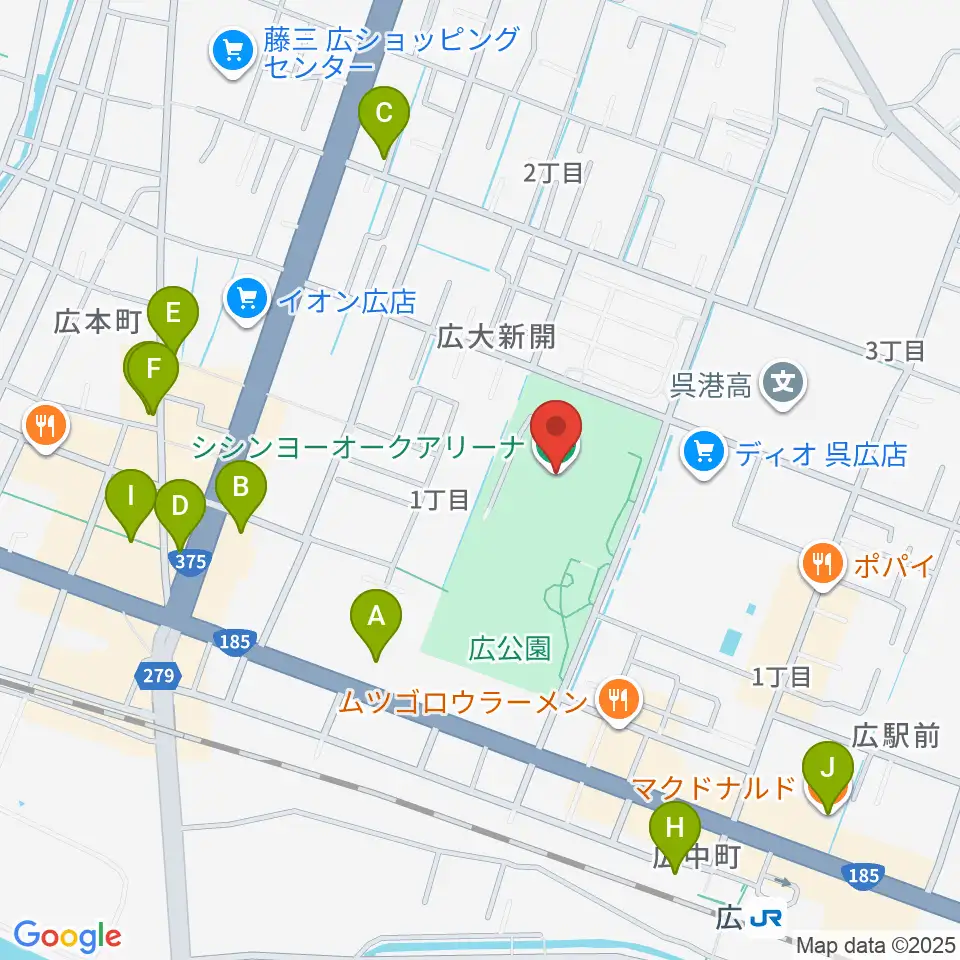 シシンヨーオークアリーナ周辺のカフェ一覧地図