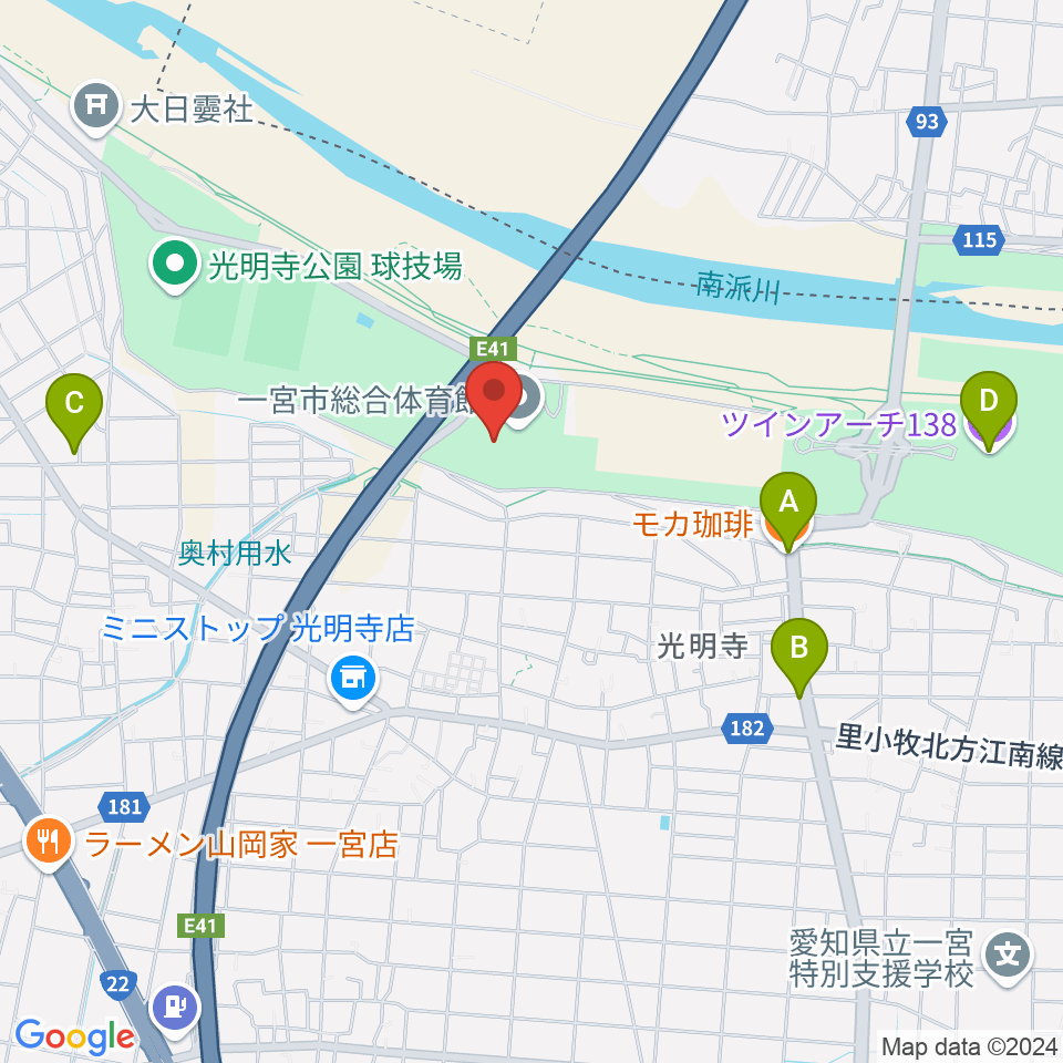 一宮市総合体育館 いちい信金アリーナ周辺のカフェ一覧地図