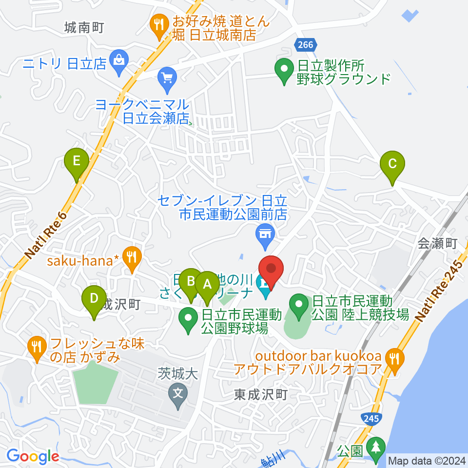 日立市池の川さくらアリーナ周辺のカフェ一覧地図