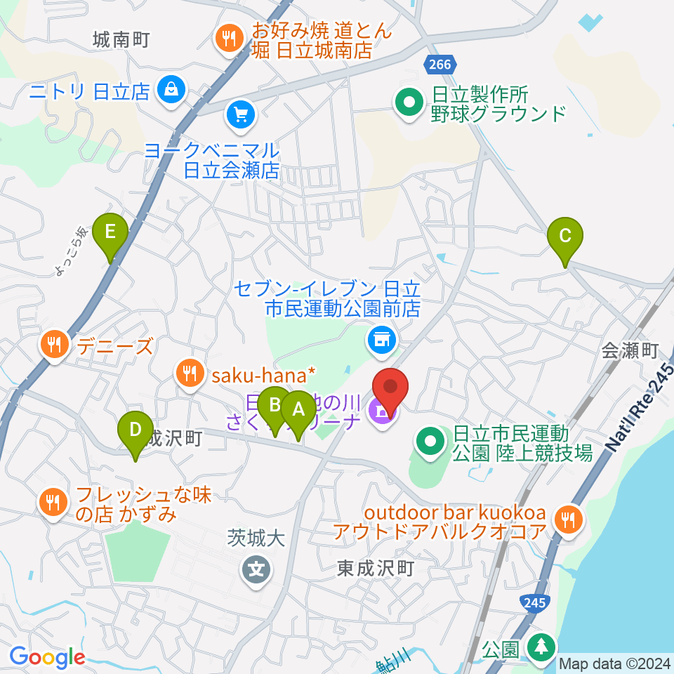 日立市池の川さくらアリーナ周辺のカフェ一覧地図