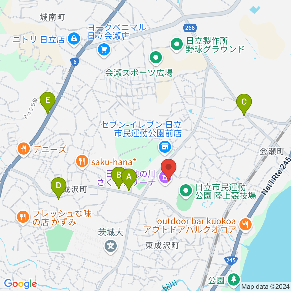 日立市池の川さくらアリーナ周辺のカフェ一覧地図