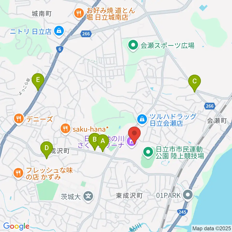 日立市池の川さくらアリーナ周辺のカフェ一覧地図