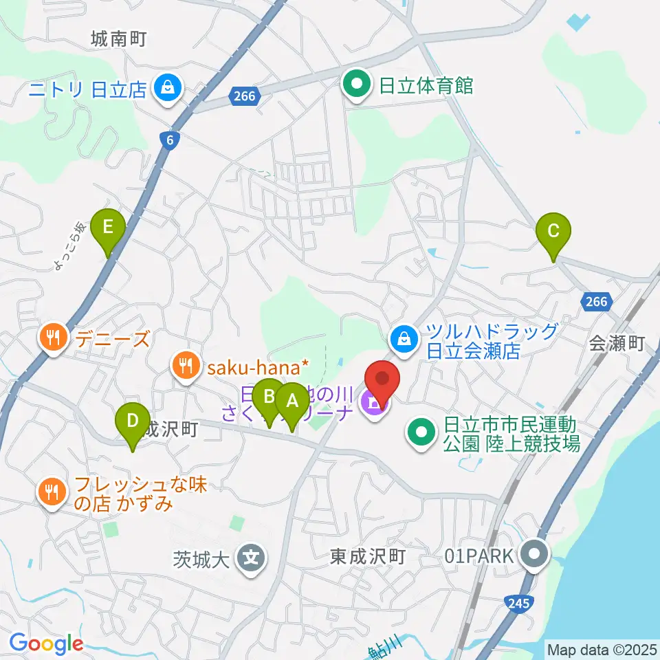 日立市池の川さくらアリーナ周辺のカフェ一覧地図