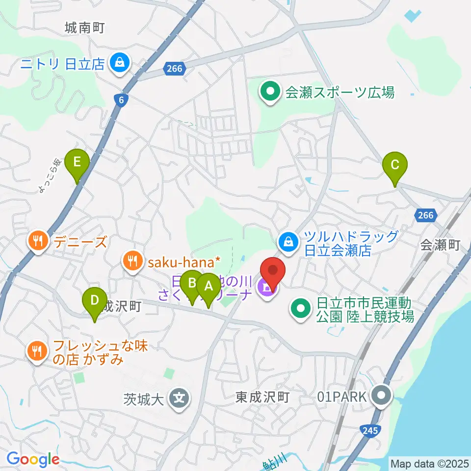 日立市池の川さくらアリーナ周辺のカフェ一覧地図