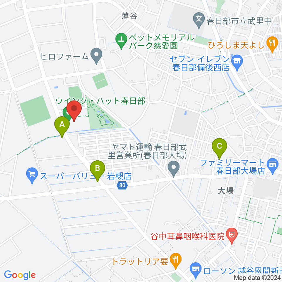 ウイング・ハット春日部周辺のカフェ一覧地図