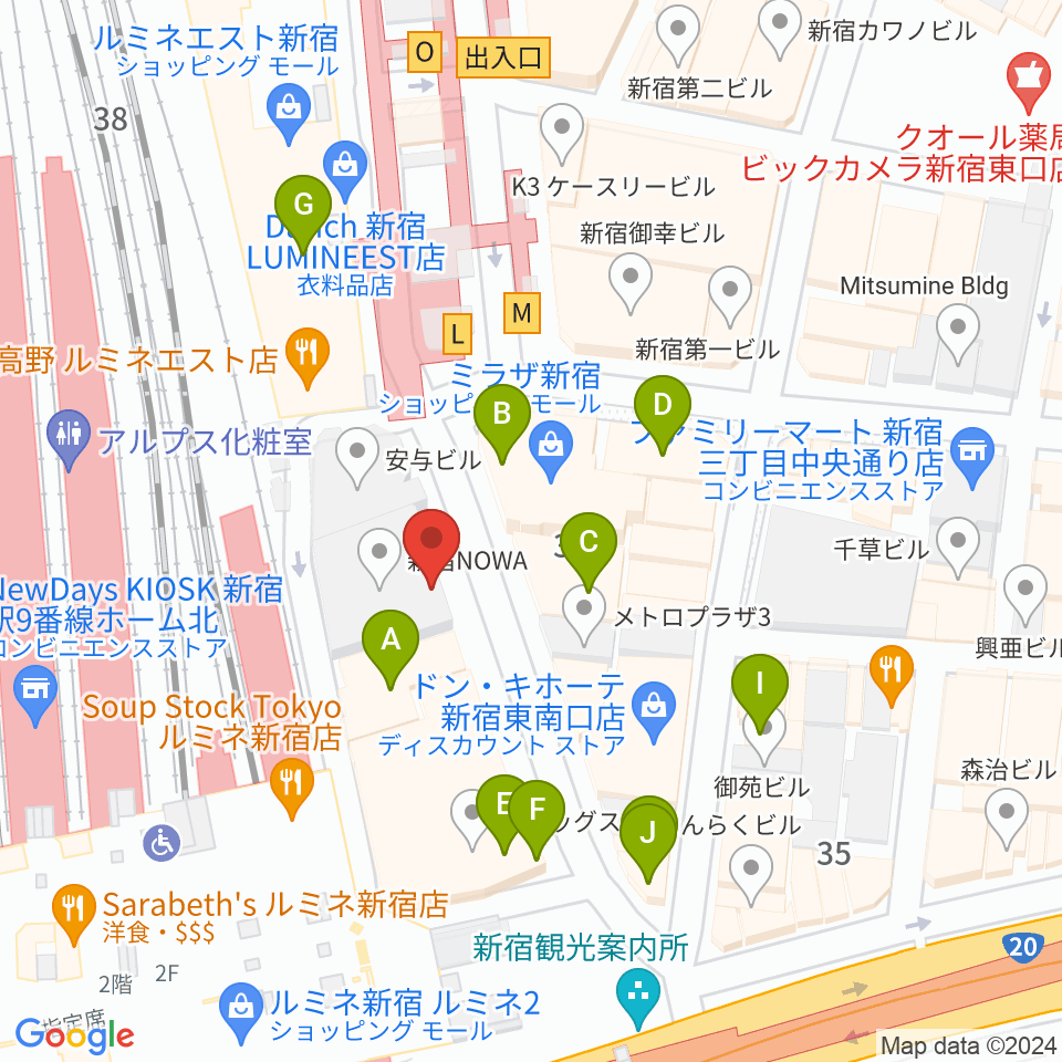 新宿シネマカリテ周辺のカフェ一覧地図