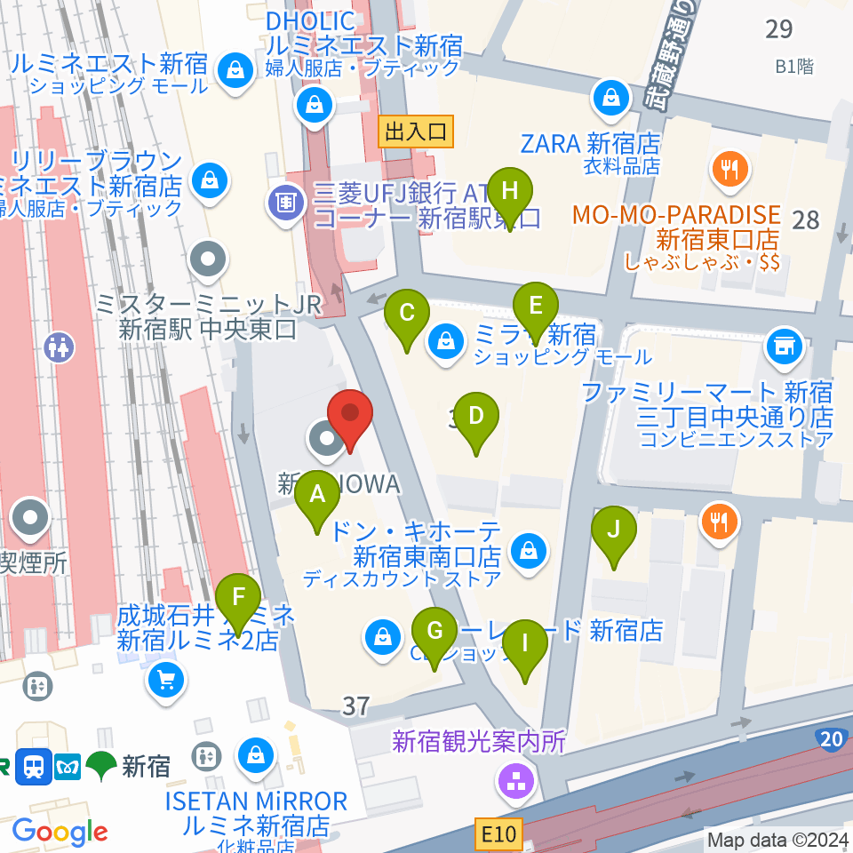 新宿シネマカリテ周辺のカフェ一覧地図