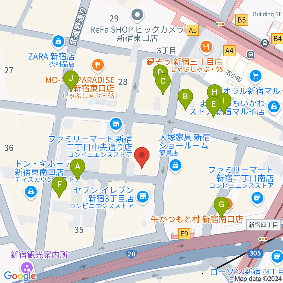 ユニオンレコード新宿周辺のカフェ一覧地図