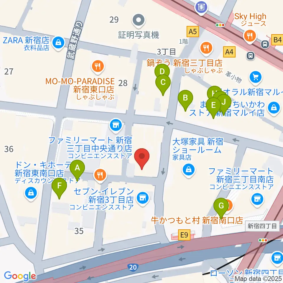 ユニオンレコード新宿周辺のカフェ一覧地図